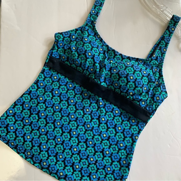 Athena Teal and Blue Tankini Patterned Swim Tank Top beach boating spring summer - Picture 9 of 10